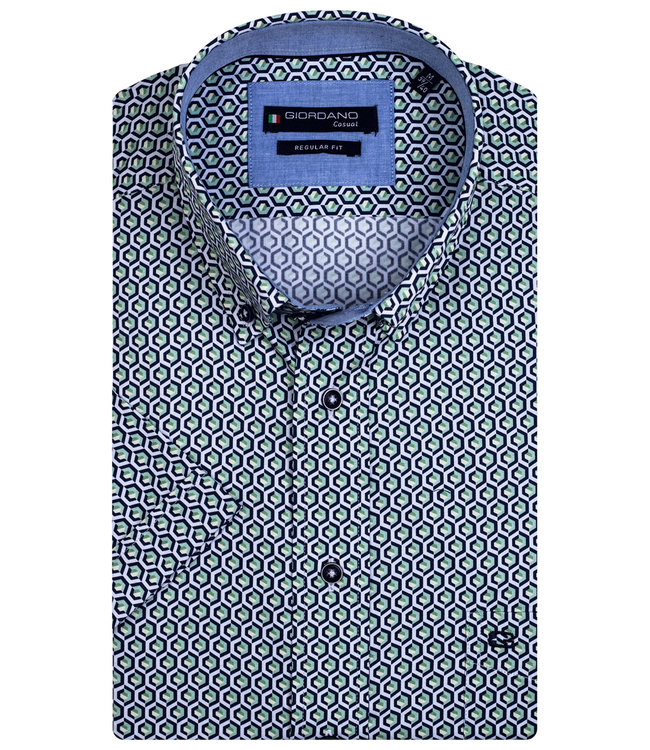 116017-70 korte mouw overhemd wit donkerblauw groen grafische print