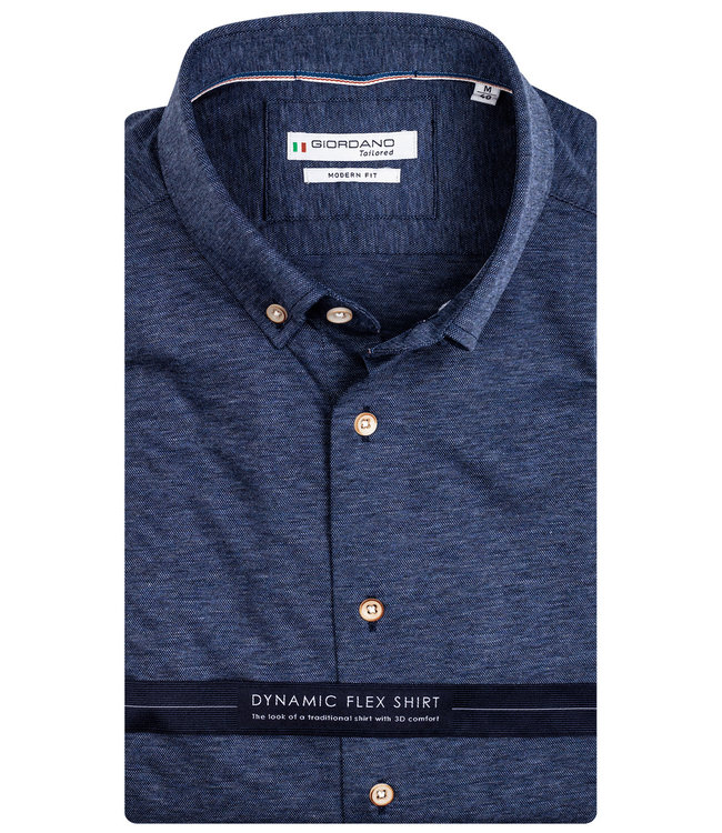 Giordano Tailored heren overhemd jeans blauw knitted jersey dynamic flex button down