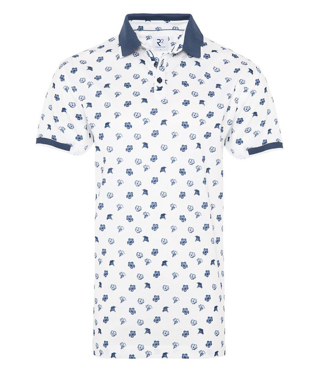 R2 Amsterdam polo wit met blauwe bloemen print