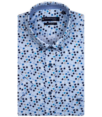 overhemd korte mouw donkerblauw wit aqua blauw bruin rondjes print