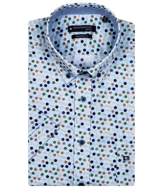 overhemd korte mouw donkerblauw bruin groen mintgroen rondjes print