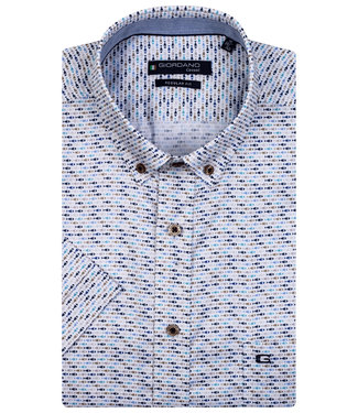 overhemd korte mouw wit met donkerblauw-lichtblauw-beige vissen print