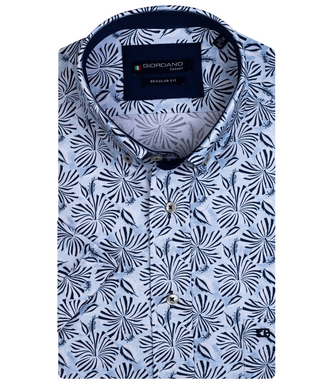 116013-65 korte mouw overhemd lichtblauw met donkerblauw bloemen print