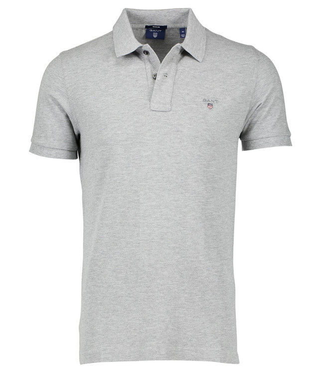 Gant grijs melange heren polo korte mouw regular fit