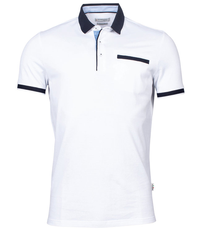 Giordano Tailored polo wit donkerblauw boord en mouw