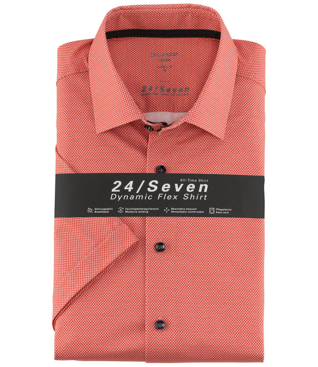 Olymp 1252 72 35 stretch korte mouw overhemd rood print