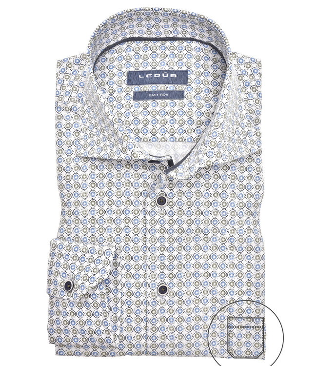 0139909 165-285 heren overhemd wit blauw groen grafische print