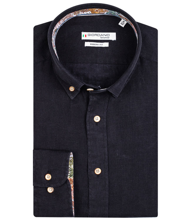 Giordano Tailored heren overhemd zwart linnen button down