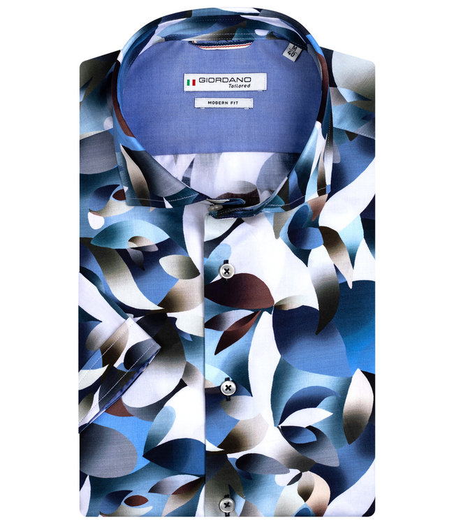 116837-61 giordano korte mouw overhemd grafische print blauw