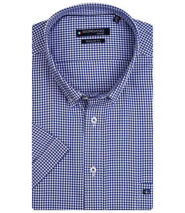 116301-60 korte mouw overhemd donkerblauw-wit ruitje