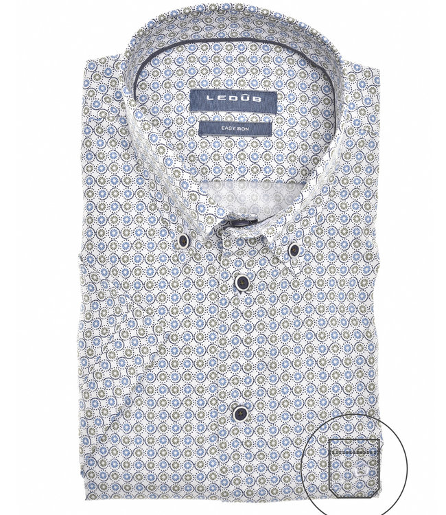 0139913 165-285 heren korte mouw overhemd wit blauw groen grafische print