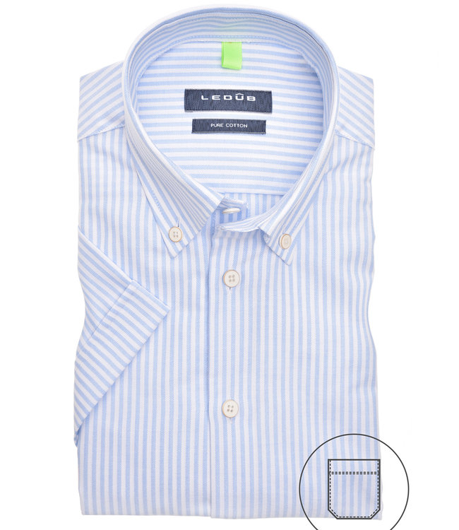 0140053 120-540-000 heren korte mouw overhemd lichtblauw-wit streepje
