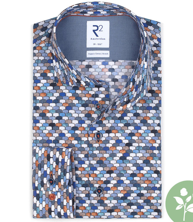 overhemd wit met blauw donkerblauw brique bioscoop stoelen print