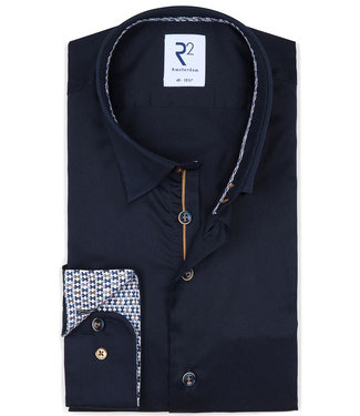 overhemd donkerblauw 1knoops button under