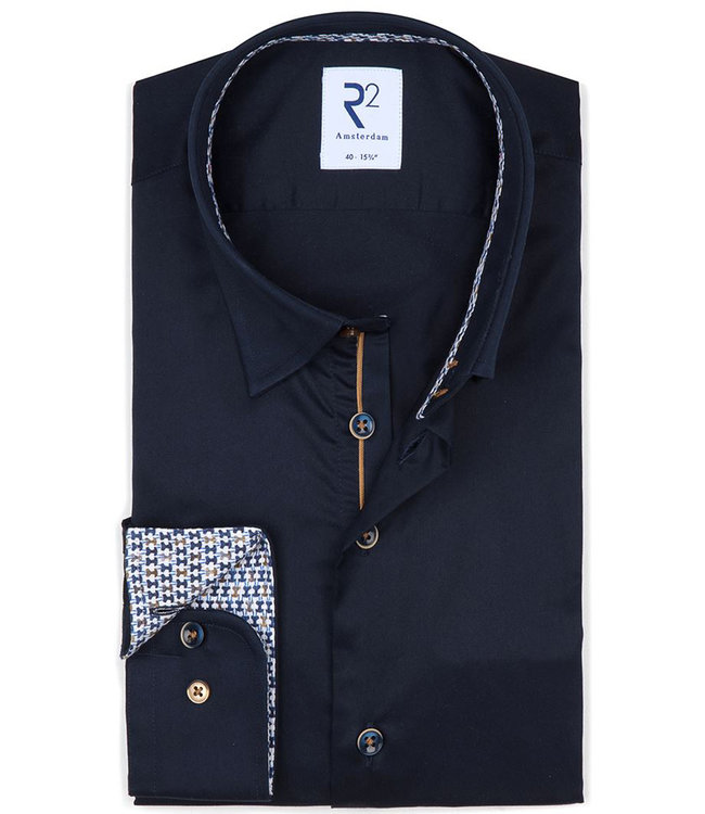 overhemd donkerblauw 1knoops button under