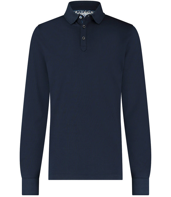 114.POLO-LS.009/010 R2 Amsterdam heren polo donkerblauw lange mouw