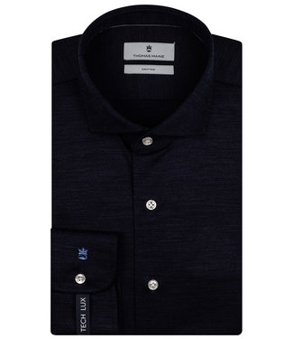 Thomas Maine overhemd donkerblauw merino jersey melange