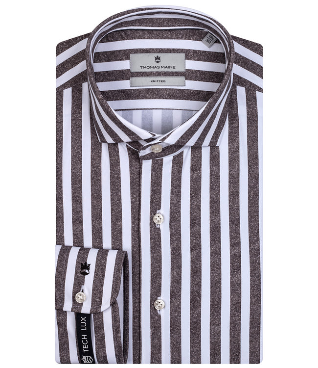 Thomas Maine overhemd donkerbruin-wit brede streep