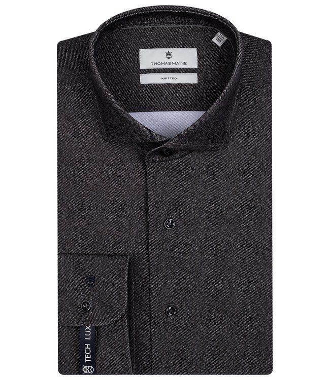 Thomas Maine overhemd antraciet grijs print techno stretch