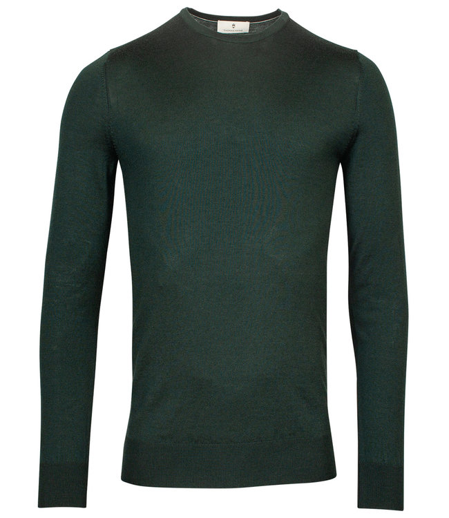 Thomas Maine 1282TM100-79 heren ronde hals trui flessengroen merino wol