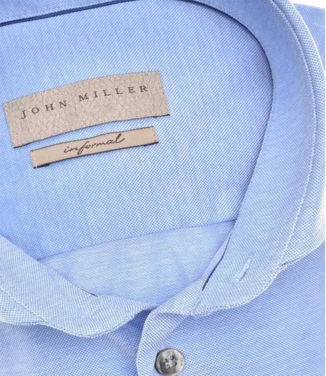 John Miller 5139513 140 John Miller heren overhemd slim fit lichtblauw jersey tricot