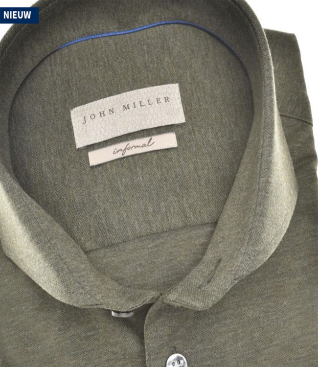 John Miller 5139513 580 John Miller heren overhemd slim fit donkergroen jersey tricot