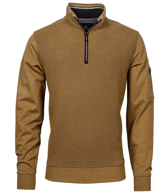 heren sweater camel beige met ritsje