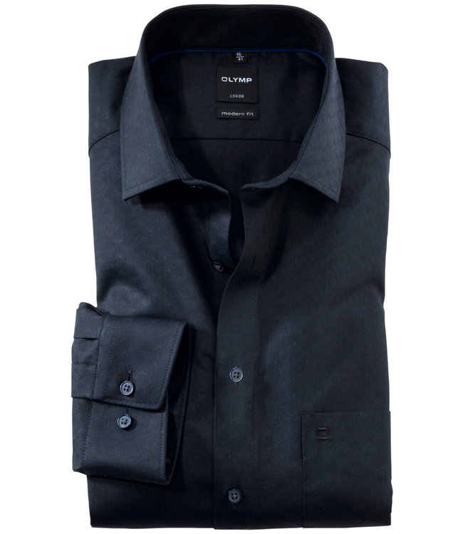 Olymp 1304 84 18 olymp overhemd modern fit donkerblauw structuur donkerblauwe knopen borstzak