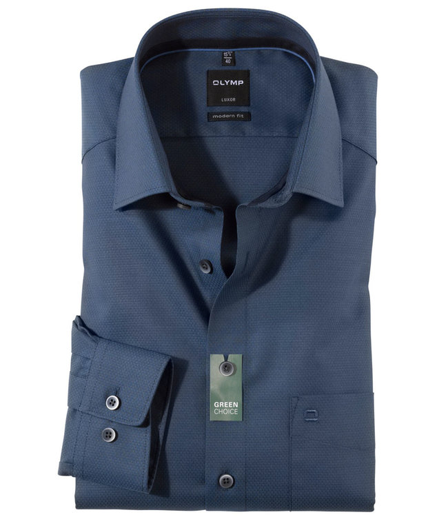 Olymp 1268 84 18 olymp overhemd modern fit donker kobaltblauw structuur donkerblauwe knopen borstzak