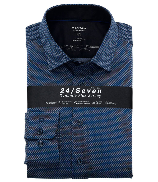 Olymp 1228 84 18 olymp overhemd donkerblauw kobaltblauw lichtblauw print