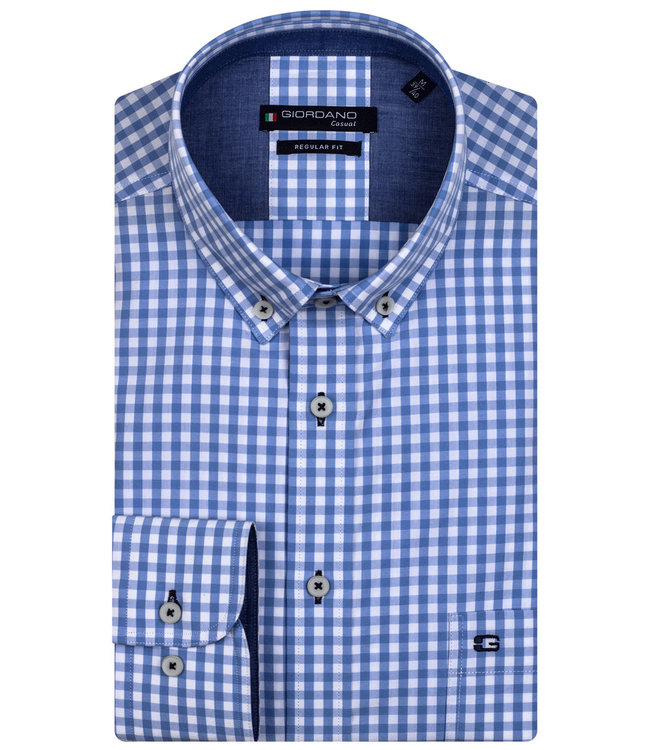 Giordano Regular Fit blauw wit ruitje button down