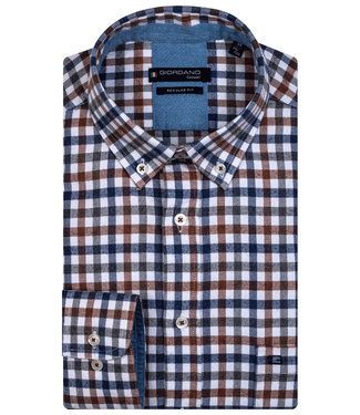 Giordano Regular Fit bruin wit donkerblauw flanel ruitje