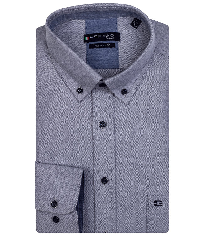 Giordano Regular Fit 127010 69 Giordano Regular heren overhemd lange mouw grijs blauw oxford