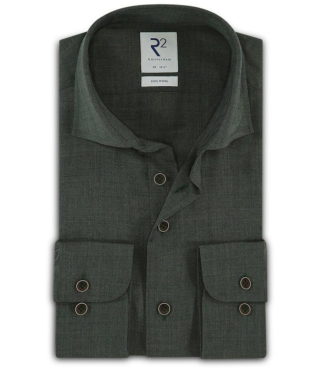 NOS.WOOL.004/070/40 overhemd donkergroen wide spread wol