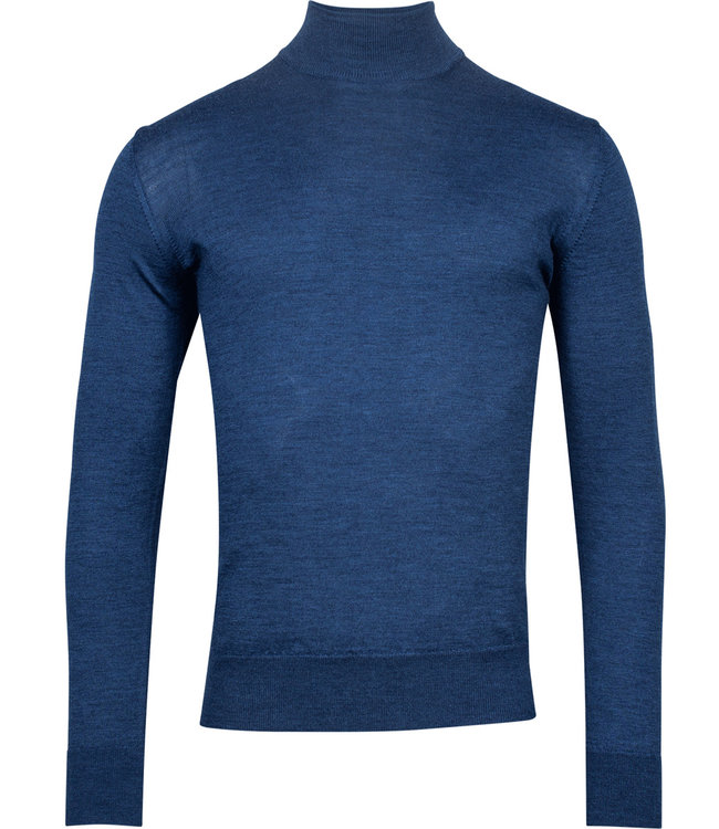 120068-520 heren high turtle trui pullover kobaltblauw merino wol