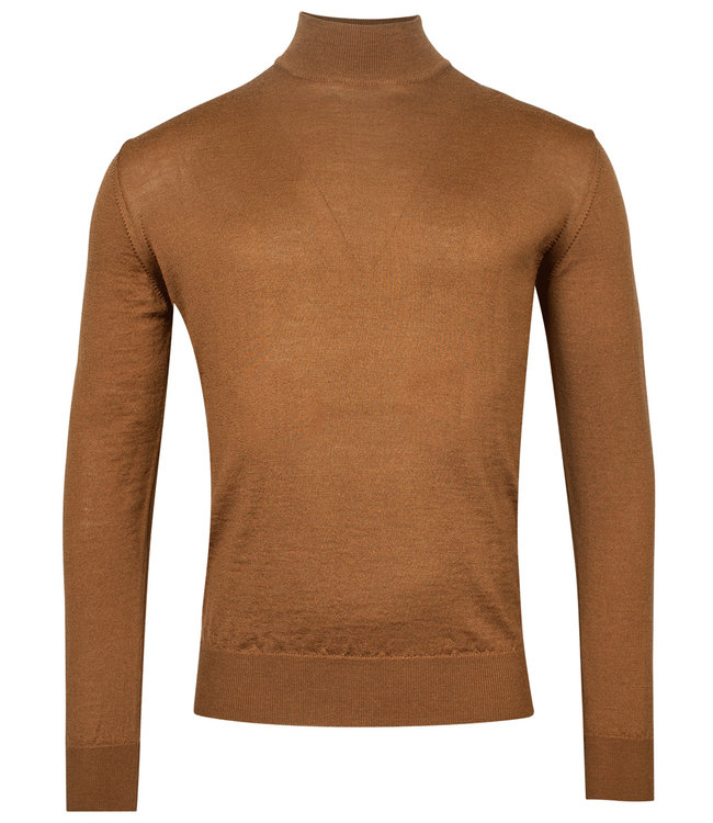 120068-506 heren high turtle trui Pullover camel bruin merino wol