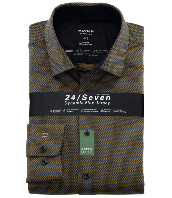 Olymp 1228 84 56 olymp overhemd donkerblauw bruin okergeel print