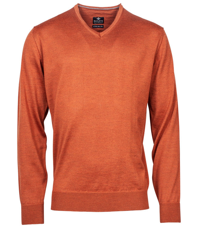 120065-568 heren v-hals trui v-neck pullover brique merino wol