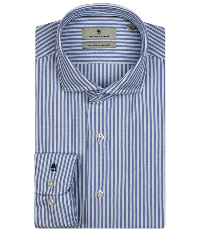Thomas Maine 127727-61 heren overhemd blauw-wit streepje wide spread