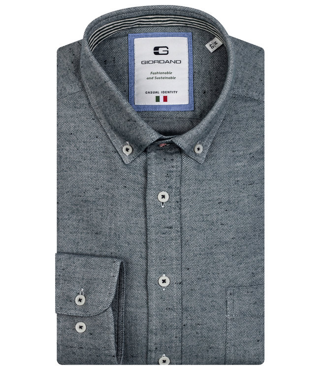 Giordano Tailored 127802-70 Giordano Casual heren overhemd donkergroen visgraat