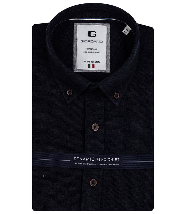 Giordano Tailored 127830-60 Giordano Casual heren overhemd donkerblauw pique melange