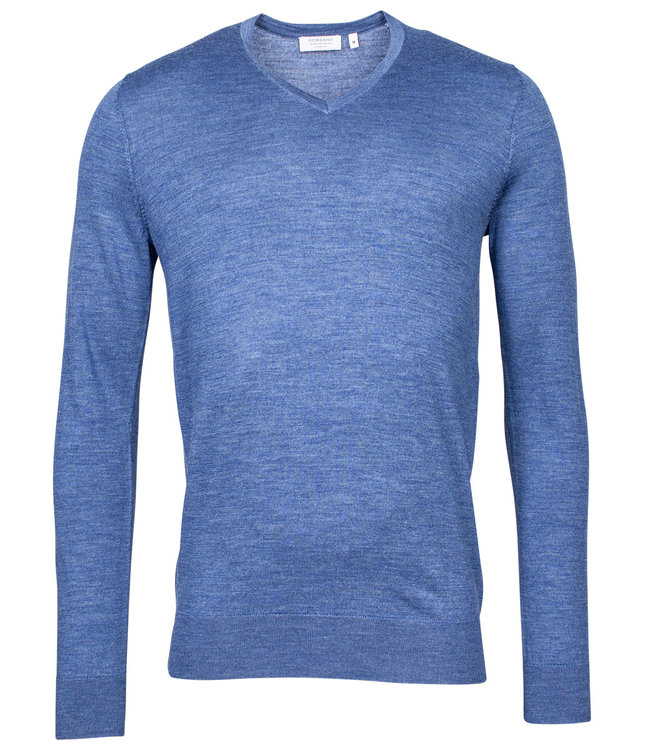 720110-61 Giordano heren trui v-hals blauw 100 procent merino wol Shirtsupplier.nl