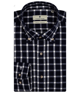 Thomas Maine overhemd donkerblauw-wit grote flanel ruit