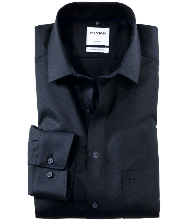 Olymp 1104 84 18 olymp overhemd comfort fit donkerblauw structuur donkerblauwe knopen borstzak