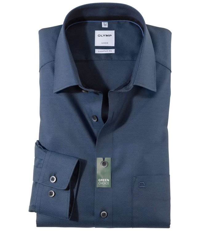 Olymp 1068 84 18 olymp overhemd comfort fit donker kobaltblauw structuur donkerblauwe knopen borstzak