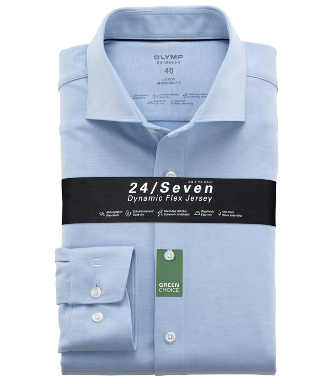 Olymp 1210 89 11 olymp overhemd lichtblauw dynamic flex jersey 24 7 seven mouwlengte 7