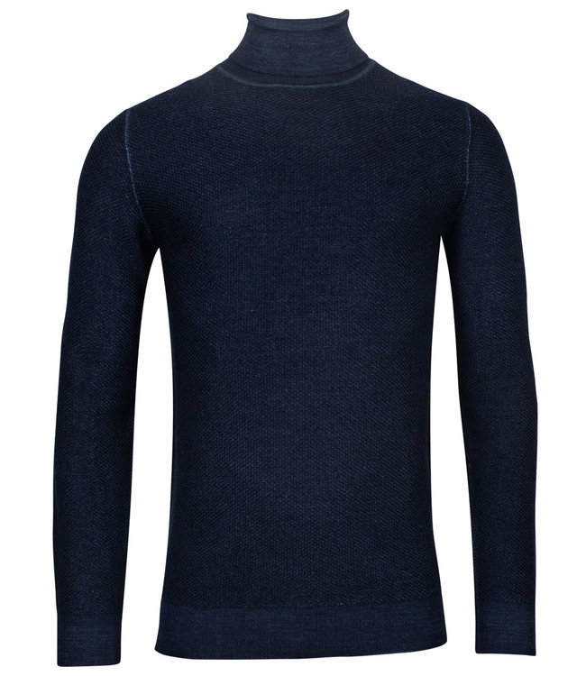 Thomas Maine 1285TM500-60 heren donkerblauw structuur coltrui mercerized merino wol