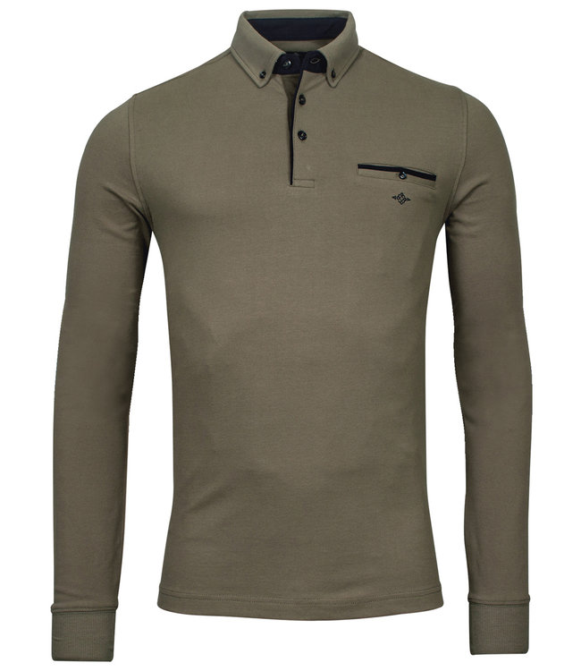 123405-57 Baileys pique stretch heren lange mouw polo button down bruin khaki