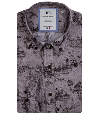 Giordano Tailored heren overhemd bruin visgraat met print