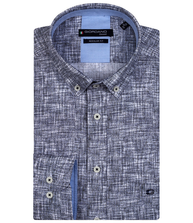 127006-60 Giordano Regular  heren overhemd donkerblauw structuur print